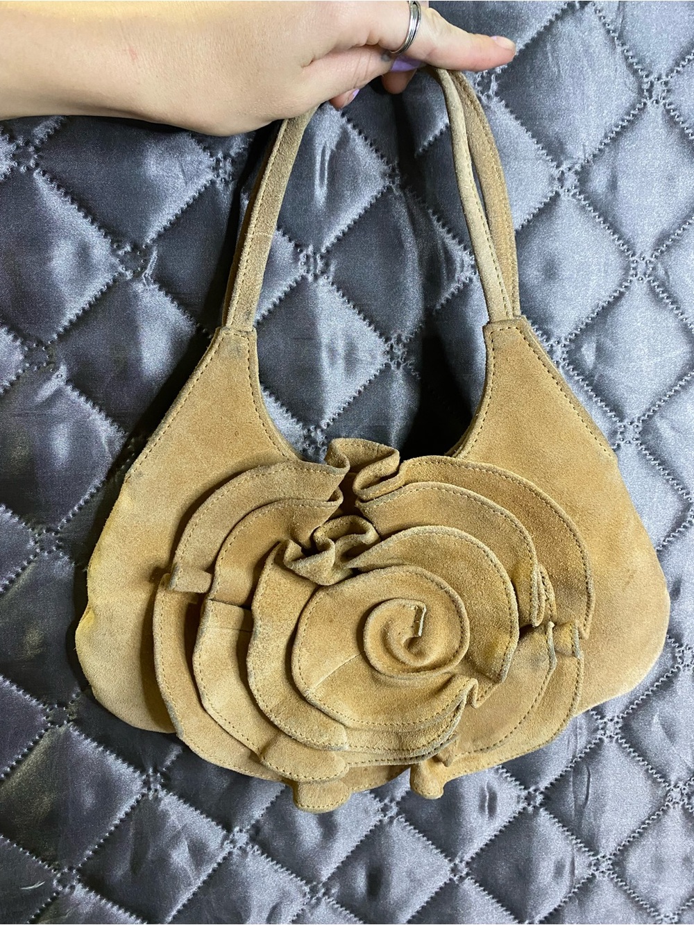 Vintage Le Chateau Genuine Suede Rosette Bag Y2K Tom Ford Style